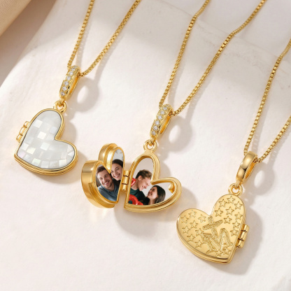 Personalized Heart Photo Locket Necklace for Her White Abalone Necklace