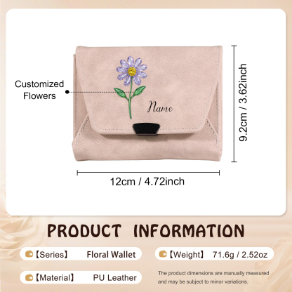 Personalized Women Leather Wallet Custom With Birth Flower And Name