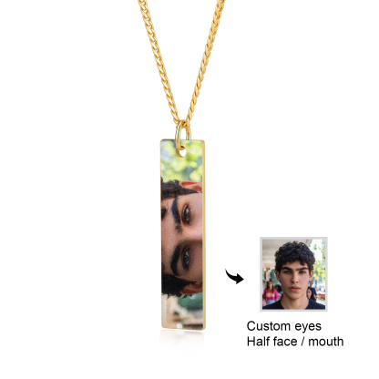 Personalized Photo Keychain Necklace Custom with Eyes Lips or Half Face Picture and Custom Text