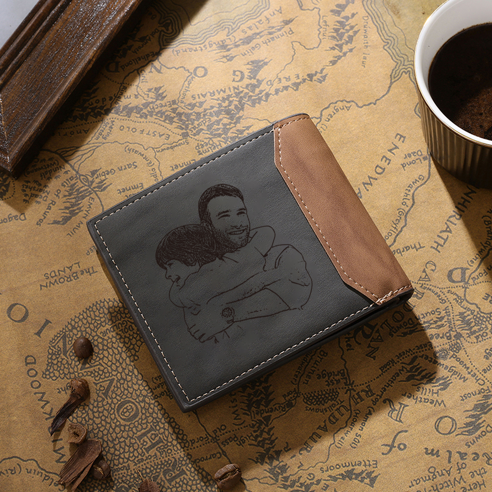 2 Names - Personalized Fist Bump Photo Custom Leather Men's  Wallet With Gift Box as a Father's Day Gift for Dad