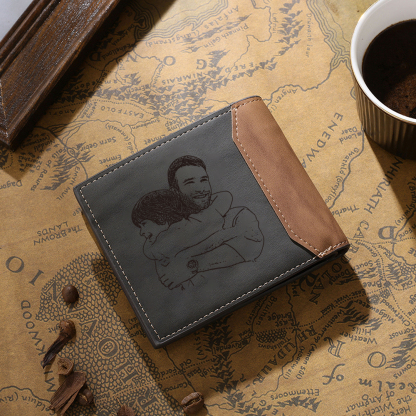 2 Names - Personalized Fist Bump Photo Custom Leather Men's  Wallet With Gift Box as a Father's Day Gift for Dad
