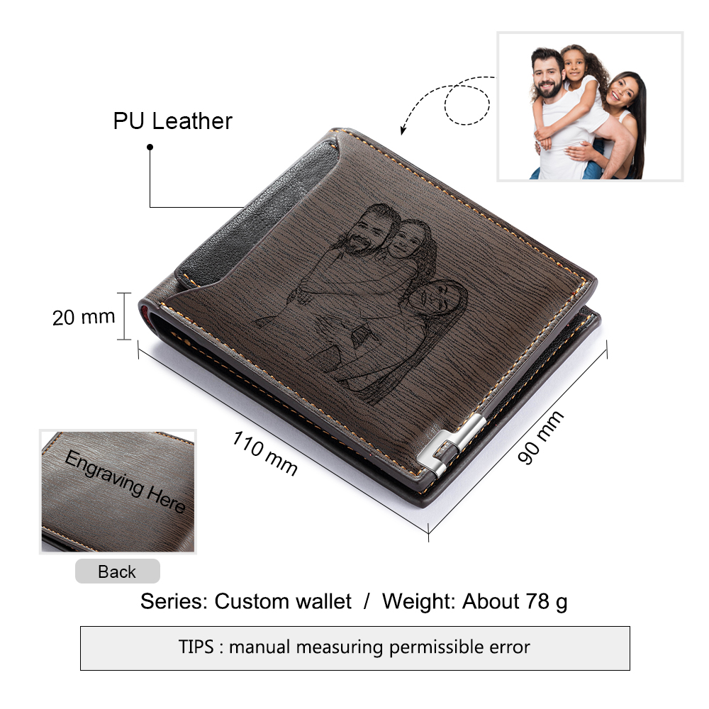 Personalized Photo Leather Men's Wallet With Card Slot Engraved Text With Gift Box For Him