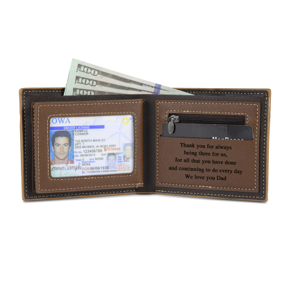 4 Names - Personalized Photo Custom Leather Men's Wallet as a Father's Day Gift for Dad