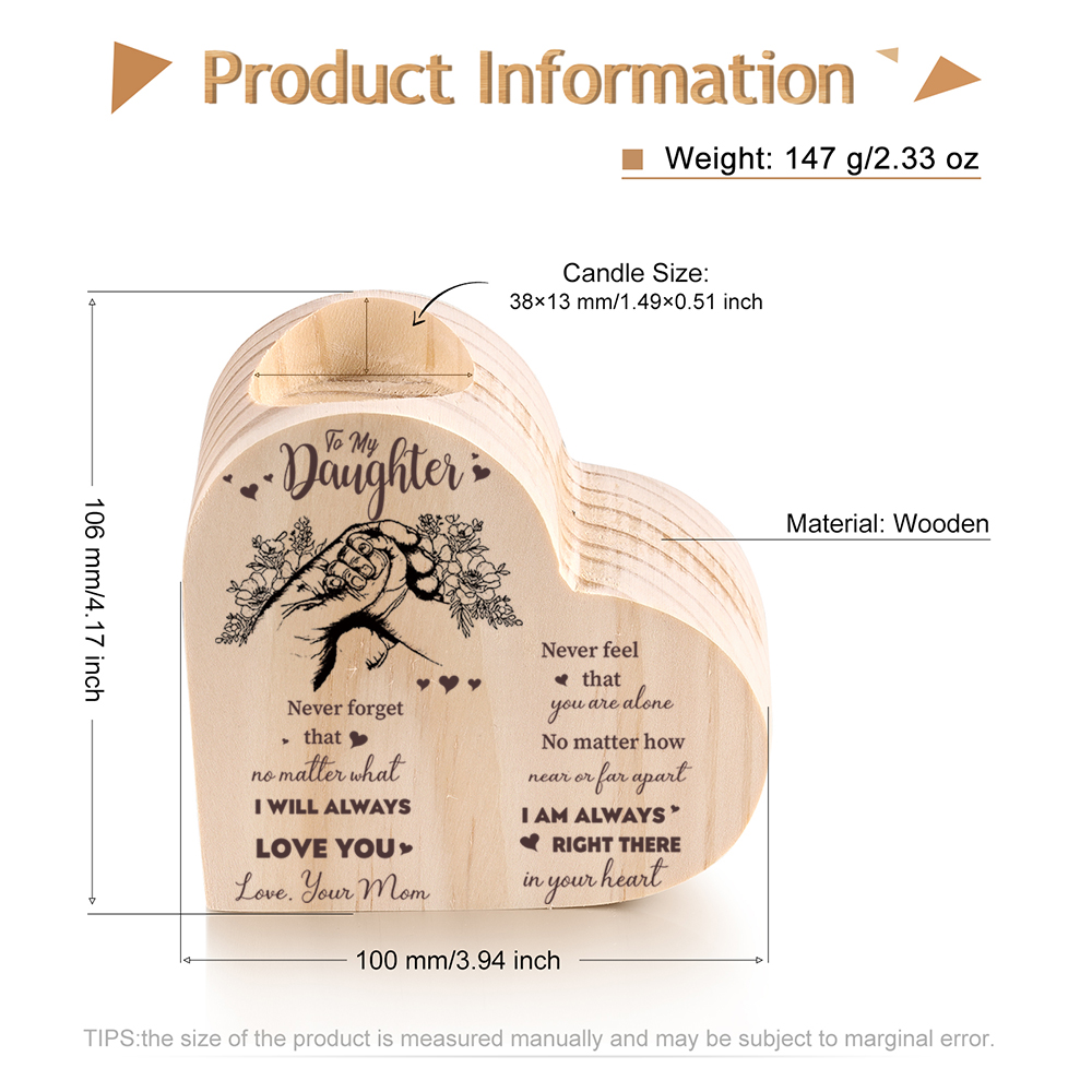 To My Daughter Wooden Heart Candle Holder "I'll always be with you"