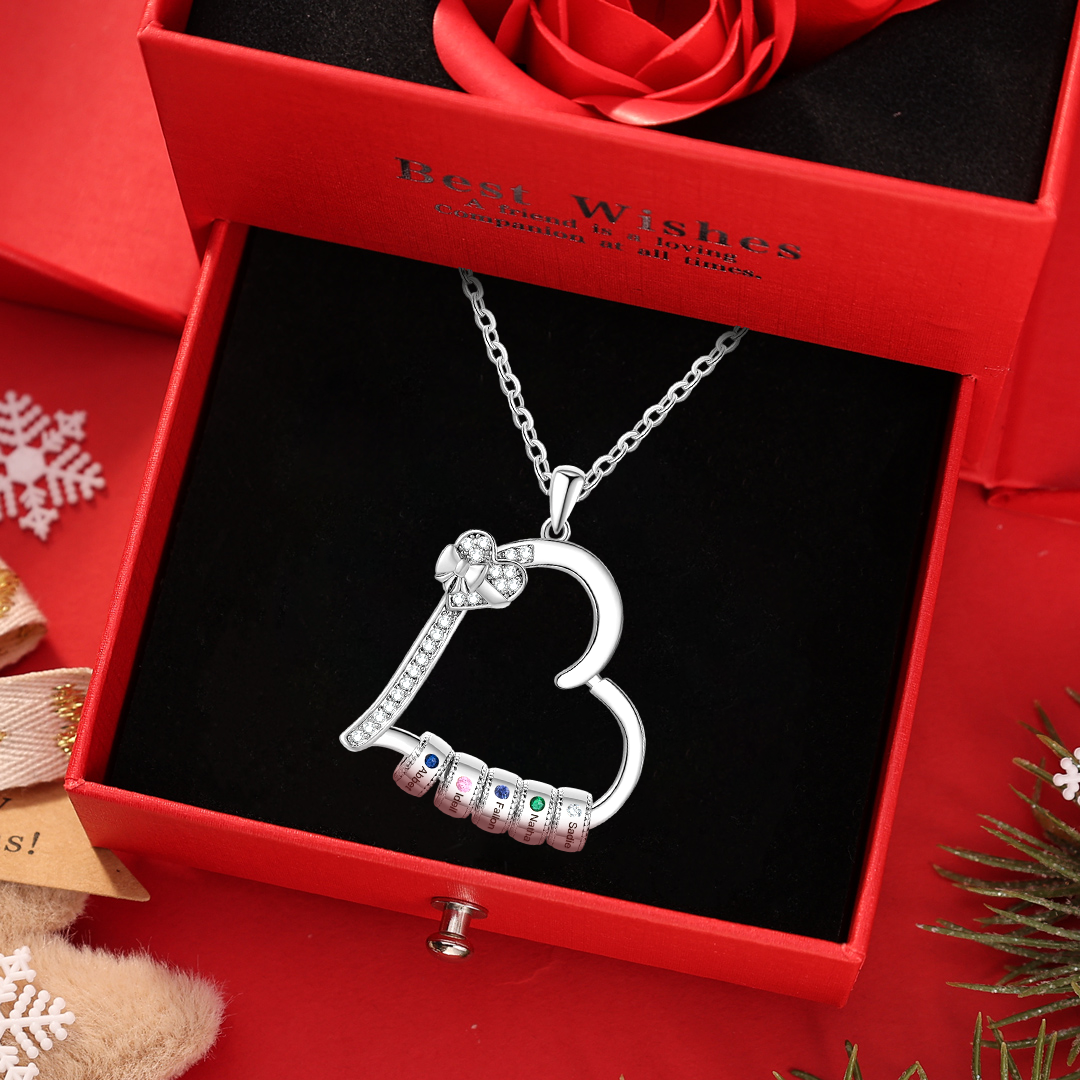 2-5 Names & Birthstones - Personalized Heart Birthstone Necklace - Custom Necklace Gift for Mom - Mother's Day | Jessemade