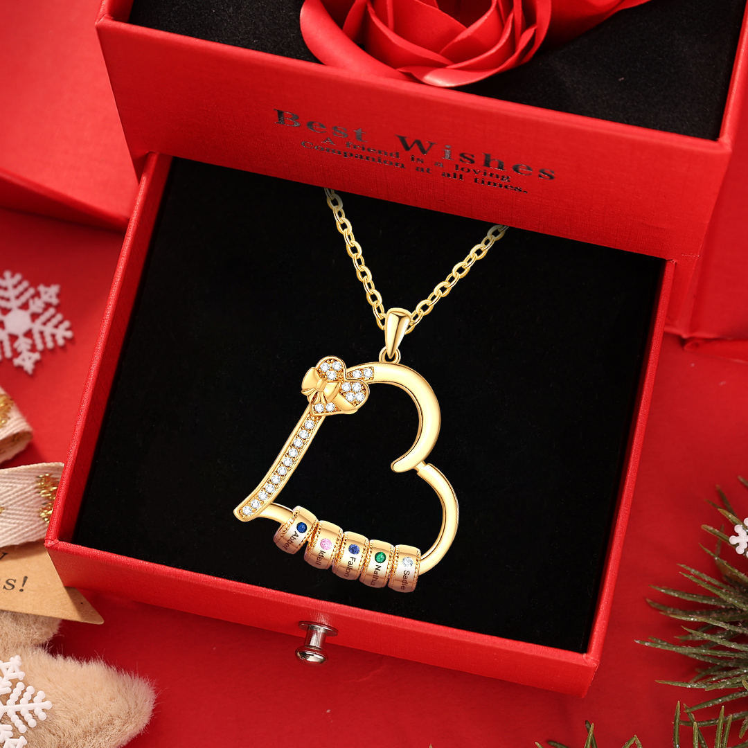 2-5 Names & Birthstones - Personalized Heart Birthstone Necklace - Custom Necklace Gift for Mom - Mother's Day | Jessemade