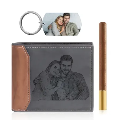 Personalized Men's Wallet Set with Custom 2 Photos & 1 Names &1 Letter & 1 Text Anniversary/Christmas Gift for Him | Jessmade