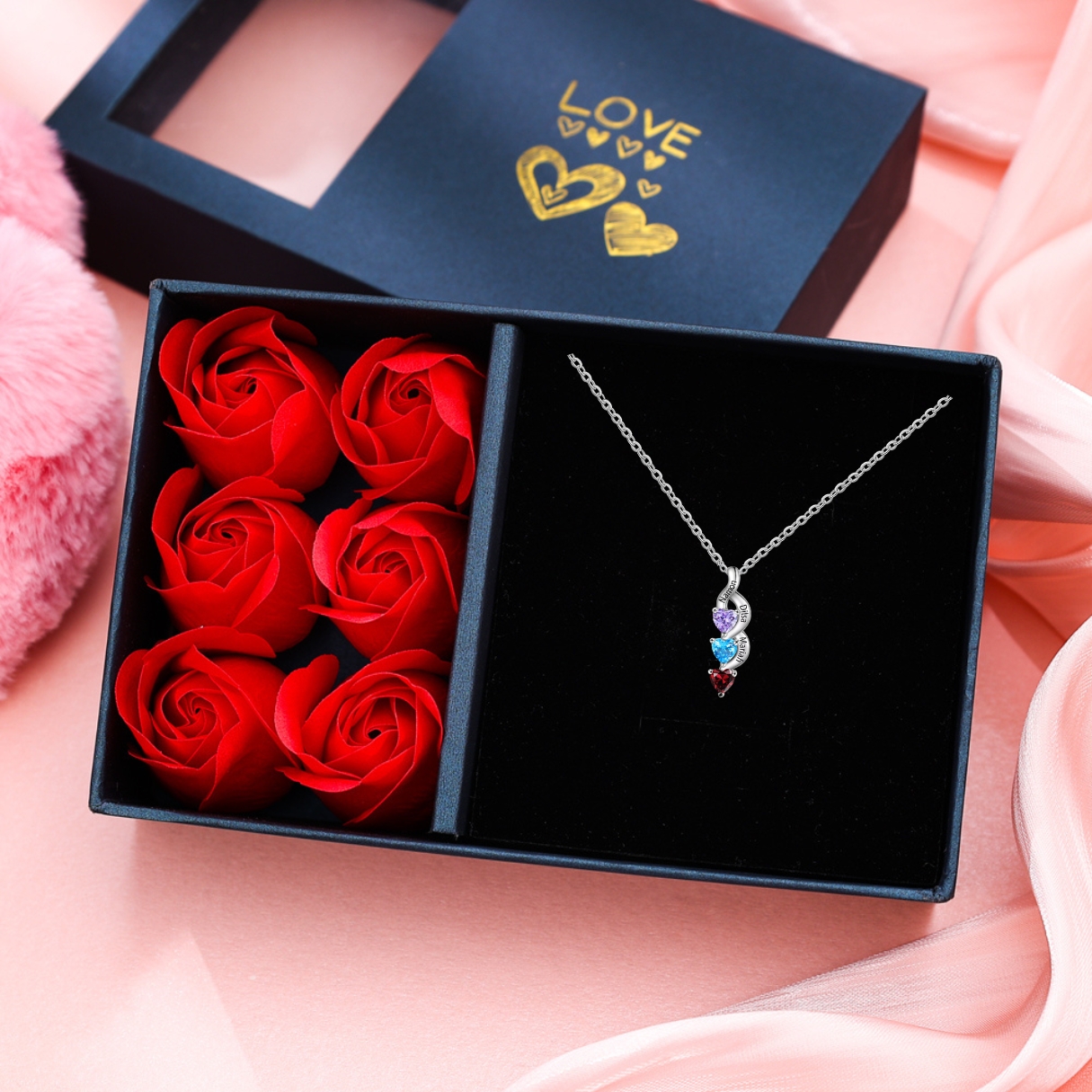 1-6 Names-Personalized Birthstone Necklace Names Necklace Special Gift Set With Rose Gift Box For Women