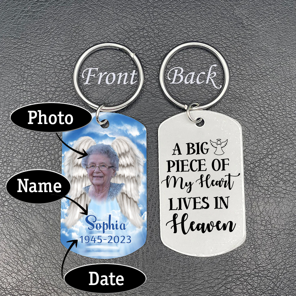Personalized Photo Keychain Memorial Gift "A Big Piece of My Heart Lives in Heaven"