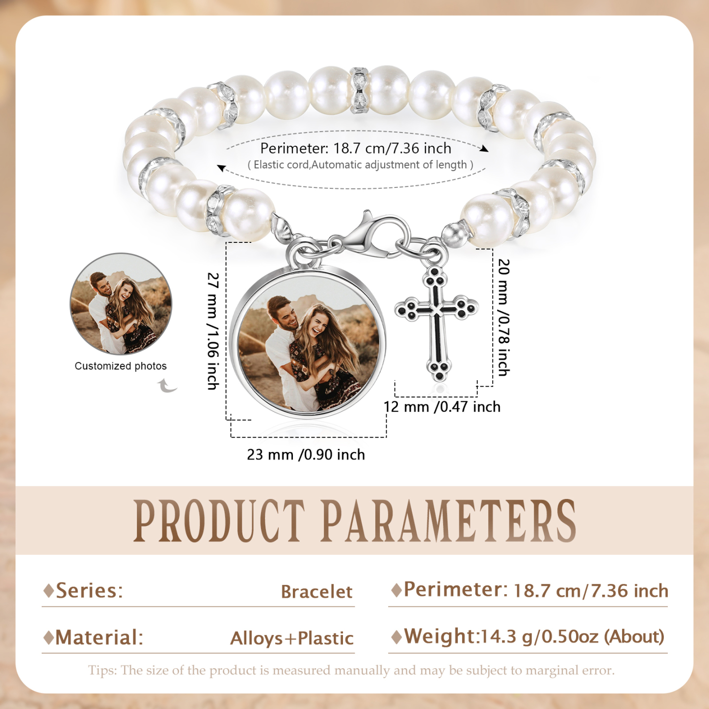 To My Daughter Personalised Rosary Memorial Bracelet Custom with Photo and Cross Pendant | Jessemade