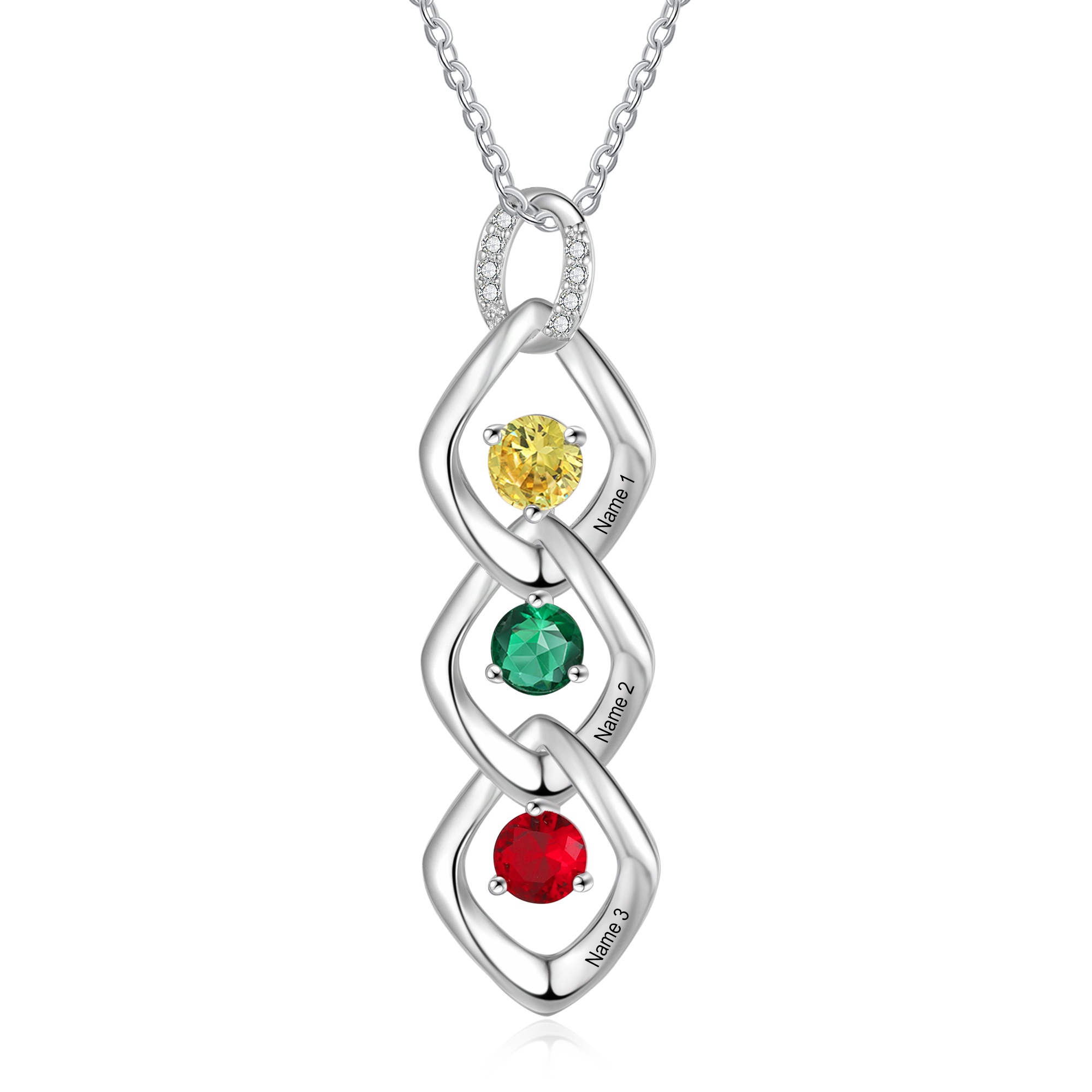 3 Names - Personalized Birthstone Necklace With Name Engraved For A Special Gift For Mom/Grandma