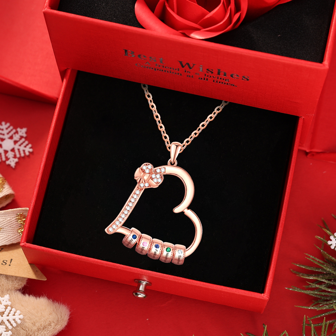 2-5 Names & Birthstones - Personalized Heart Birthstone Necklace - Custom Necklace Gift for Mom - Mother's Day | Jessemade