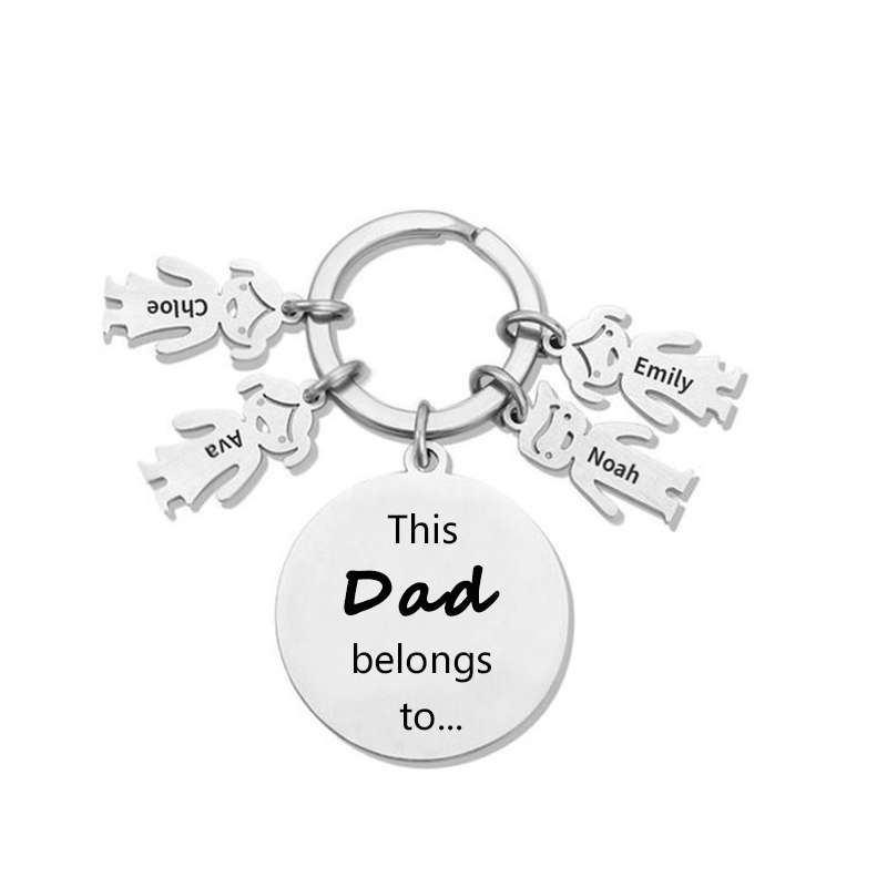 4 Names-This Mom Belongs to...Custom Keychain with Name & Text