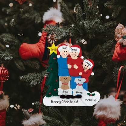 5 Names-Personalized Family Wooden Christmas Xmas Tree Decoration Ornament-Custom 5 Names And Dates Hanging Ornament Gifts For Family