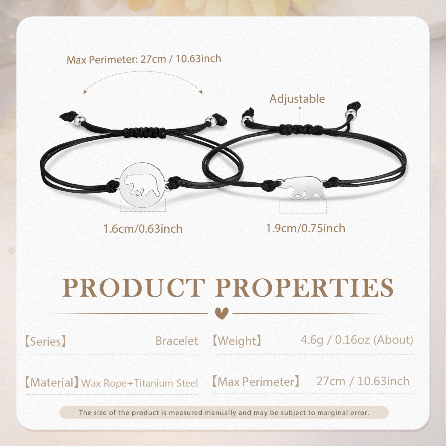 2 Pcs Bear Bracelets Stainless Steel Bear Braided Bracelets Back to School Gifts for Kids