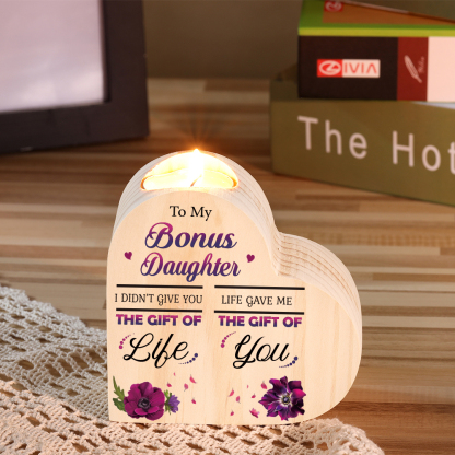 To My Bonus Daughter Christmas Gift Set with Violet Flower Heart Candle Holder Mug "Life Gave Me The Gift of You" Candlestick | Jessemade