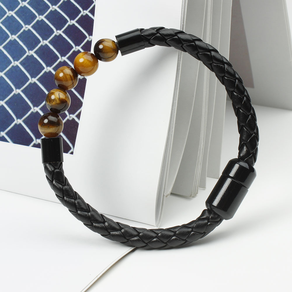 Tiger Eye Black Onyx Beaded Bracelet Men