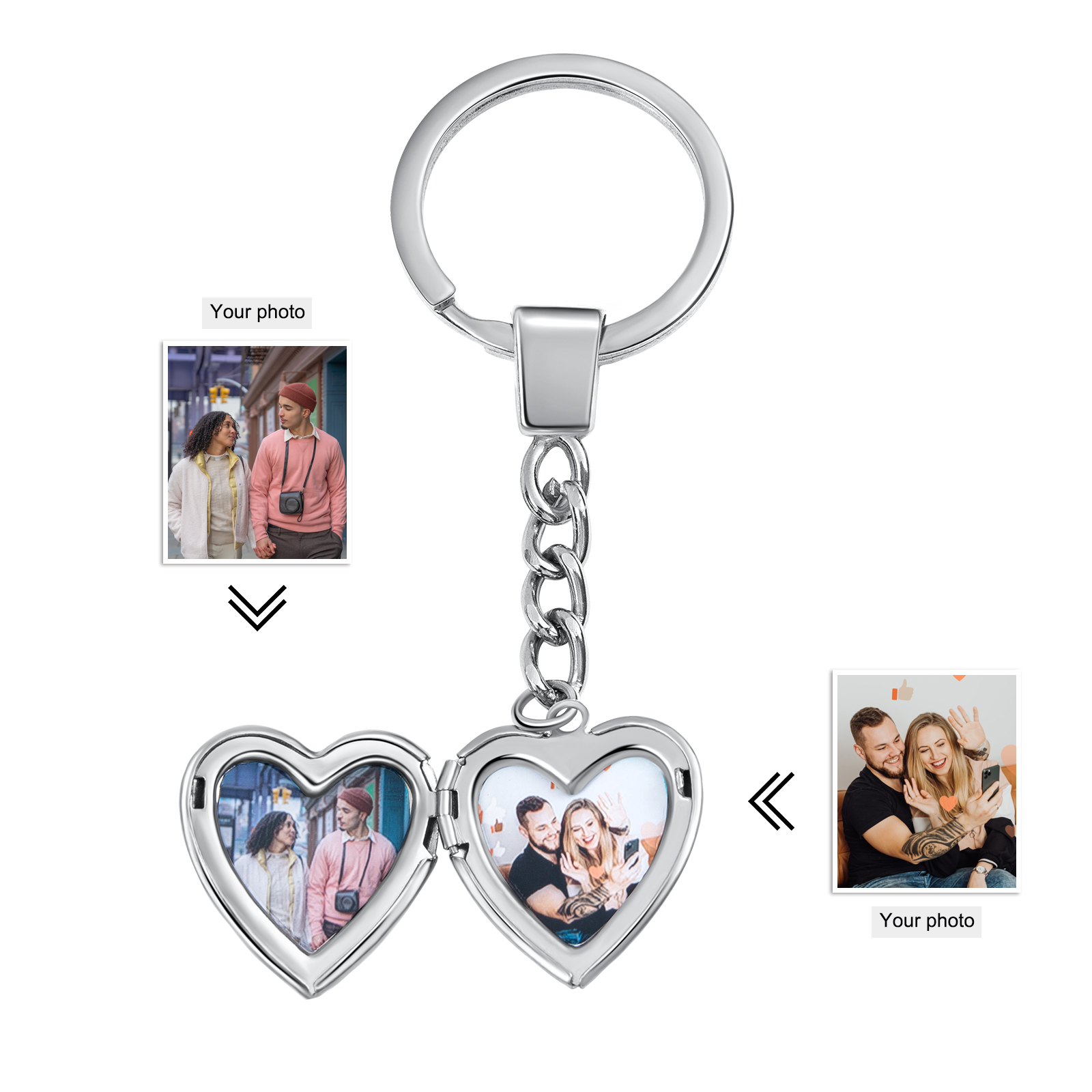 Personalized Photo Keychain Custom 2 Photos Gifts For Him