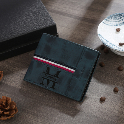 Personalized Name Leather Men's Wallet With Card Slot Engraved Name & Letter & Photo Christmas Gift For Him | Jessemade