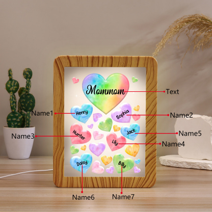 7 Names - Personalized Mom Home Wood Color Plug-in Mirror Photo Frame Custom Text LED Night Light Gift for Mom