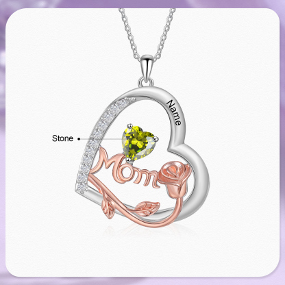 1 Name - Personalized Silver Heart Necklace with Birthstone and Name as a Mother's Day Gift for Mom