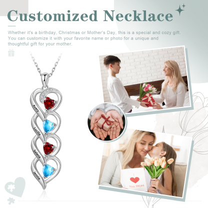 4 Name - Personalized Love Necklace with Customized Name and Birthstone, A Perfect and Exquisite Gift for Her