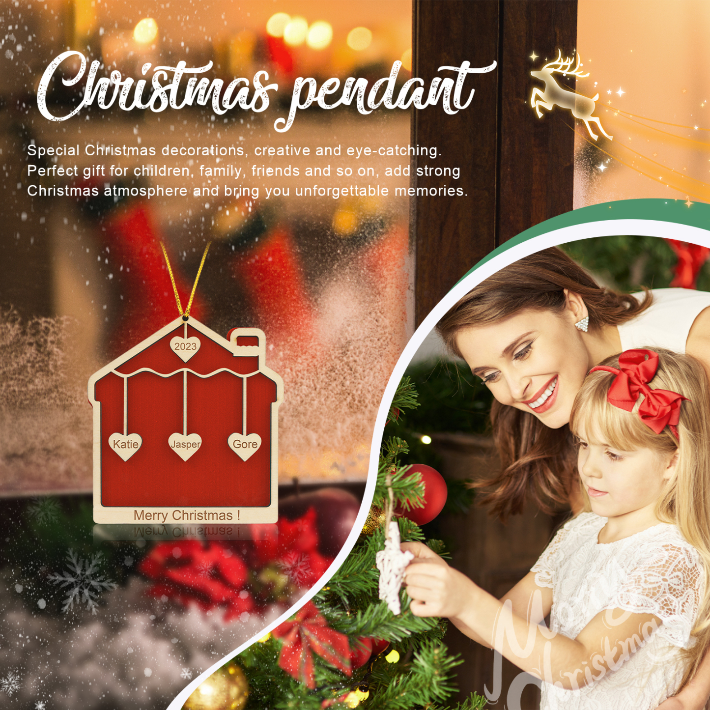 3 Names-Personalized Family Wooden Christmas Xmas Tree Decoration Ornament-Custom 3 Names And Year Hanging Ornament Gifts For Family