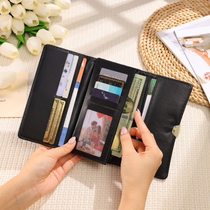 Personalized Long Women Leather Wallet Custom with Birth Flower and Name