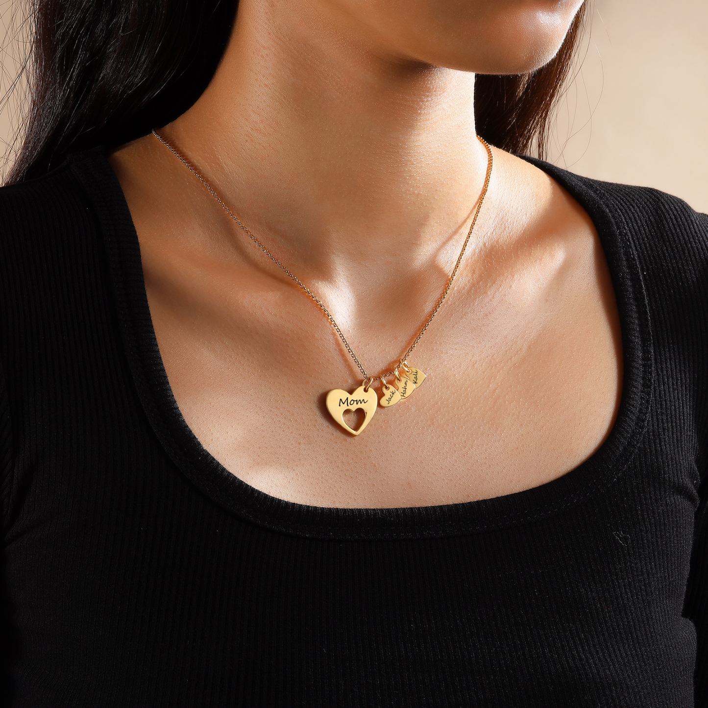 5 Names - Personalized Love Pendant Necklace with Gift Box Customized Name Gift for Her