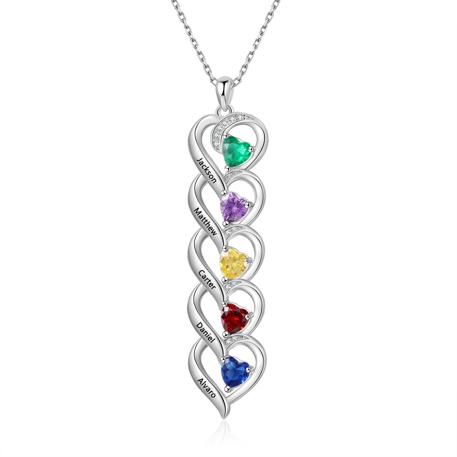 5 Name - Personalized Love Necklace with Customized Name and Birthstone, A Perfect and Exquisite Gift for Her