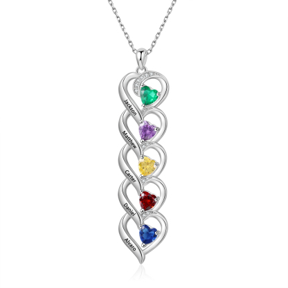 5 Names - Personalized Love Necklace with Customized Name and Birthstone, A Special Gift for Her