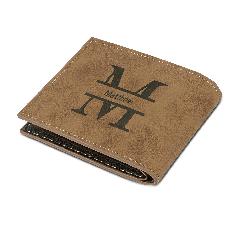 Photo Personalized Leather Men's Wallet Customized Name Letter Folding Wallet Two Colors Available with Gift Box for Dad