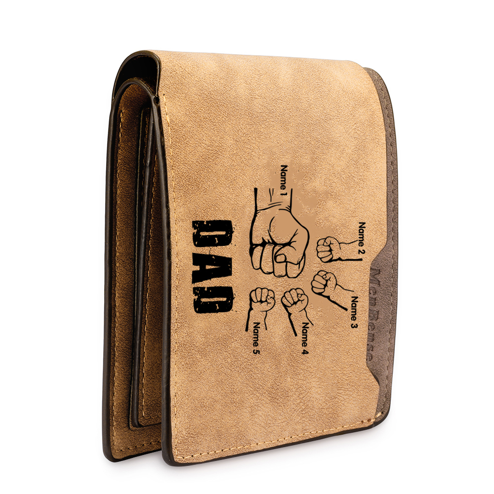 5 Names - Personalized Leather Men's Wallet Custom Photo Fist Fold Wallet with Gift Box for Dad
