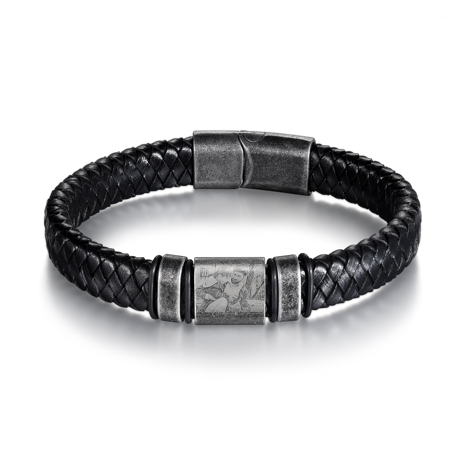 2 Names-Vintage Men's Bracelet Engraved Beads Custom Photo Leather Bracelet Gift for Him