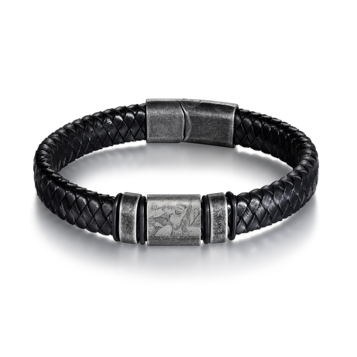 2 Names-Vintage Men's Bracelet Engraved Beads Custom Photo Leather Bracelet Gift for Him