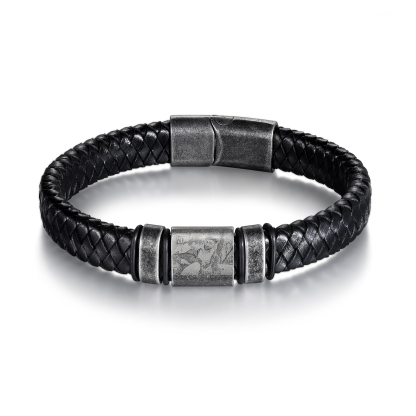 2 Names-Vintage Men's Bracelet Engraved Beads Custom Photo Leather Bracelet Gift for Him
