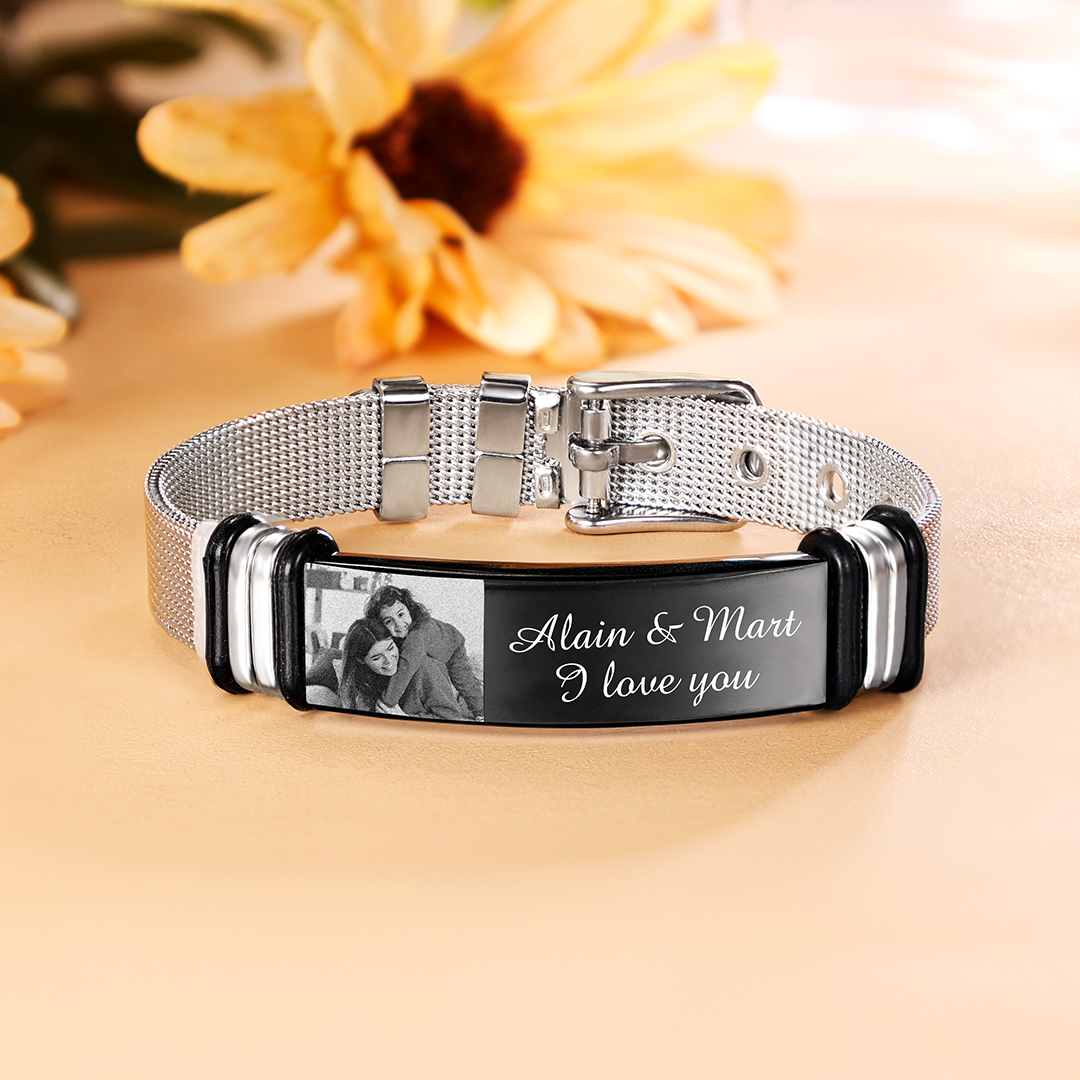 Personalized Women's Photo Bracelet Custom Photo ID Bar Wristband Bangle Gifts For Her