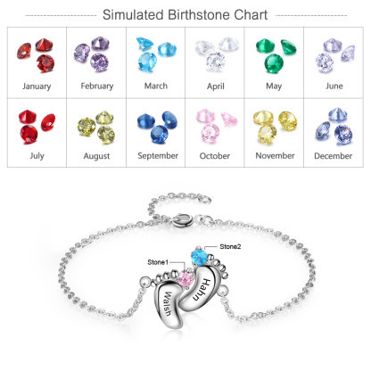 Personalized Baby Foot Bracelet With 2 Birthstones Engraved Names Gift For Mother