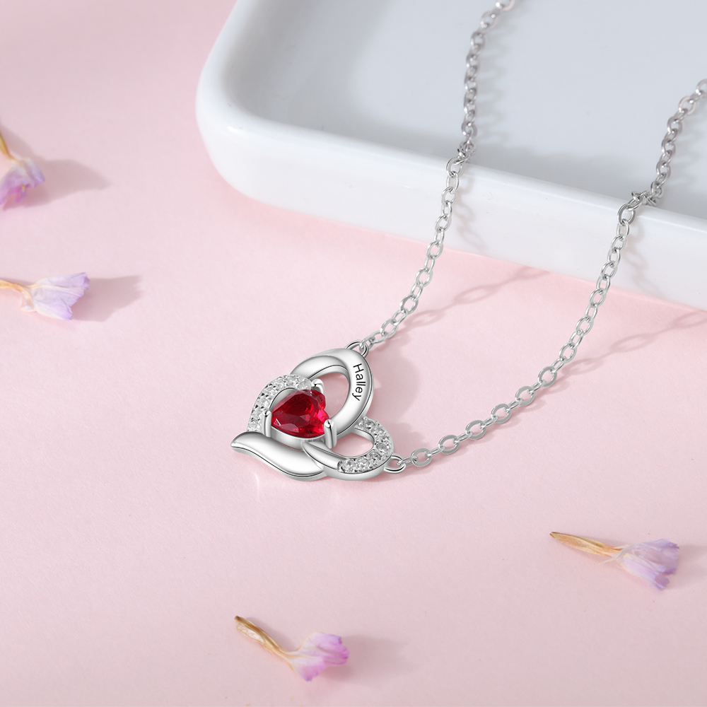 Personalized To My Daughter S925 Silver Women Heart Birthstone Necklace Set With Gift Card Gift Box-Special Gift For Daughter