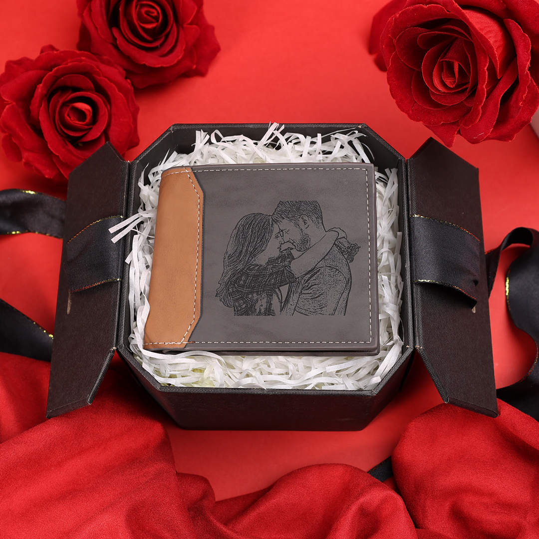 Personalized Name Leather Couple Wallet Engraved Letter And Photo Gift For Him