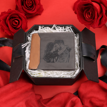Personalized Name Leather Couple Wallet Engraved Letter And Photo Gift For Him