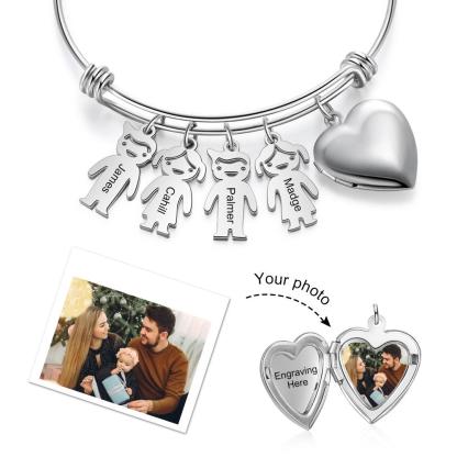 Customized Keychain with 4 Children Charms bangle