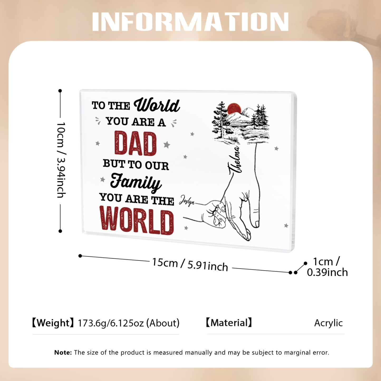 2 Names - Personalized Holding Hands Acrylic  Keepsake Ornament Gift for Dad