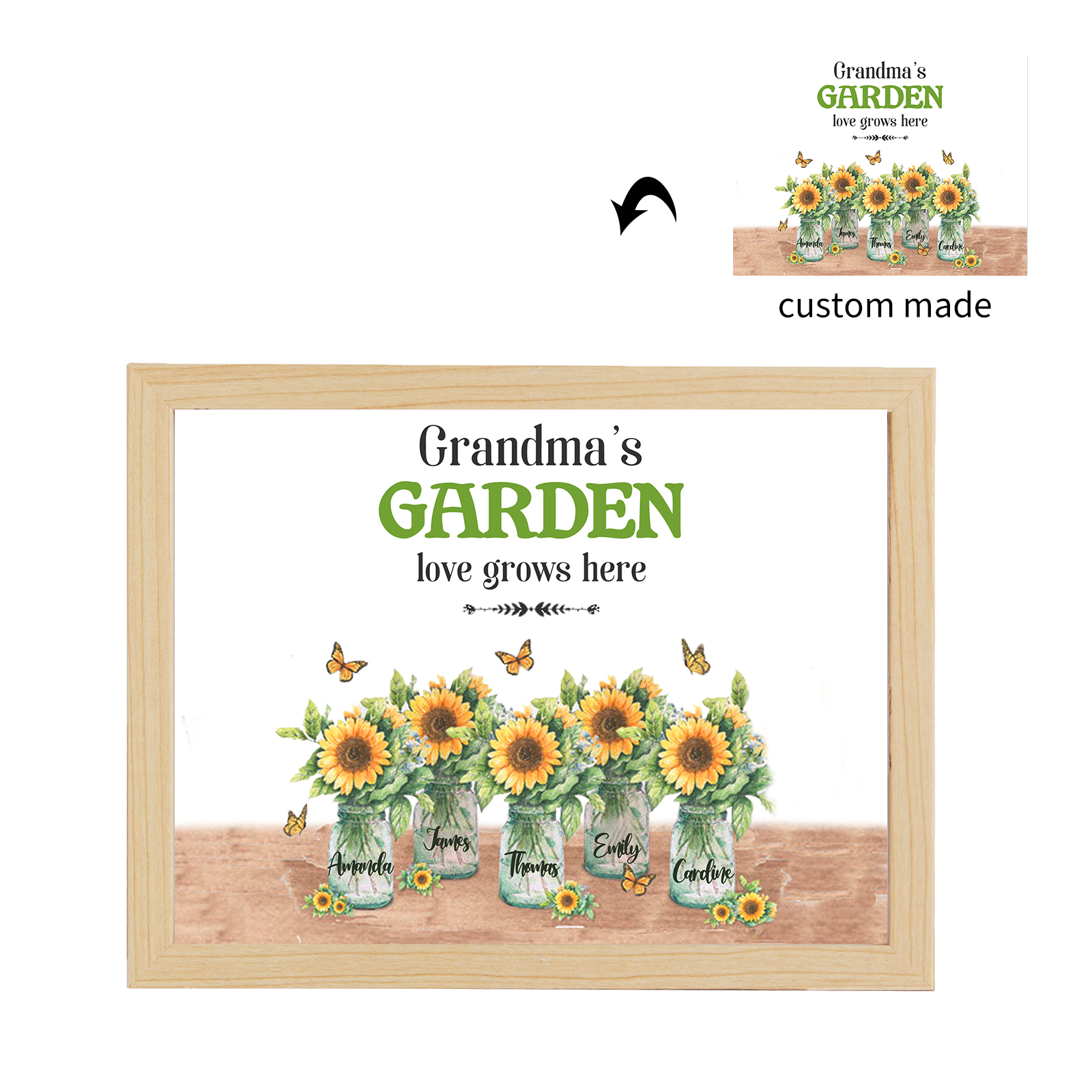 5 Names-Personalized Family Color Or Black And White Frame Custom 5 Names And Text LED Night Light