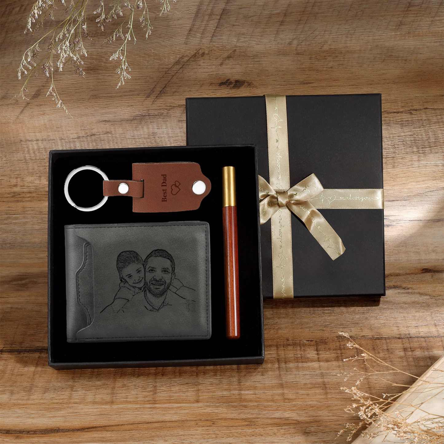 Personalized Leather Wallet Gift Box Set Keychain With Customizable Photo Wallet Customizable Name Letter Gift For Him