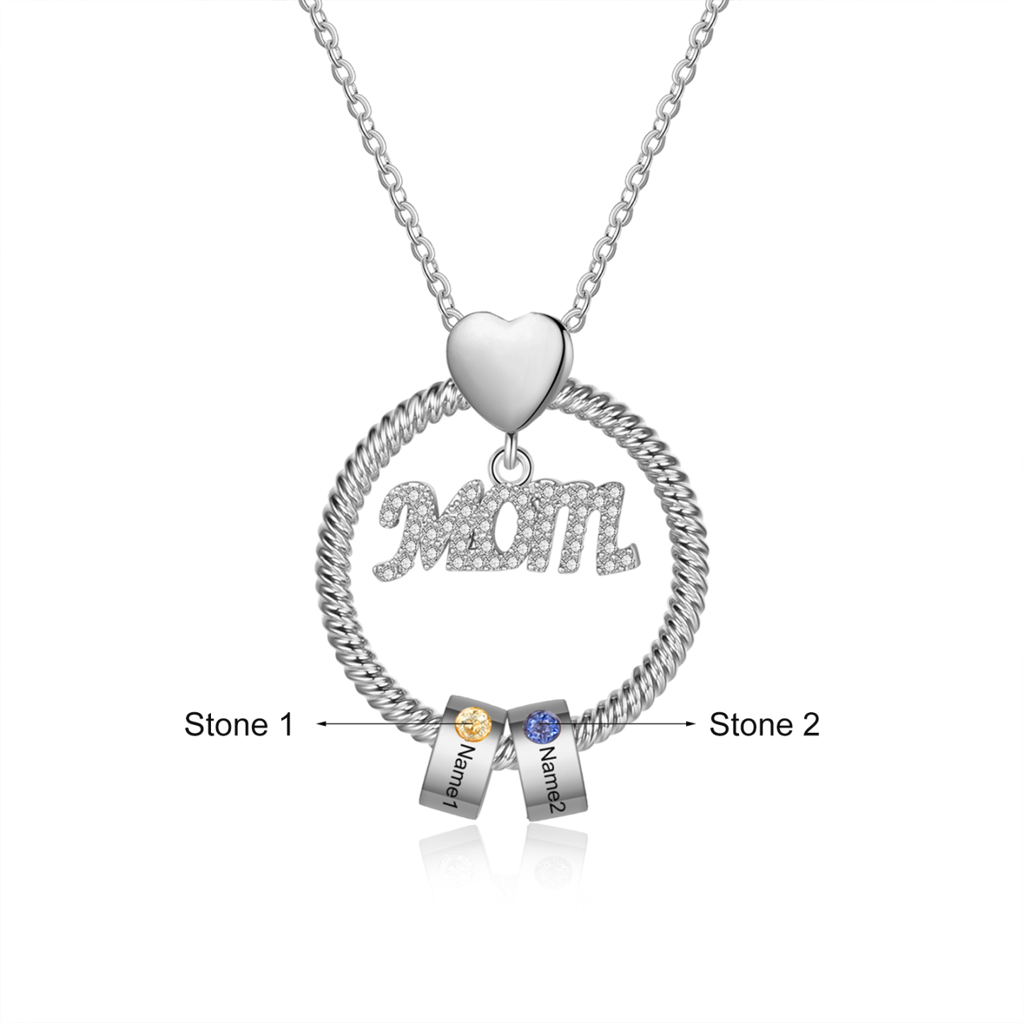 2 Names-Personalized Mom Necklace Set With  Premium Custom Necklace With 2 Birthstones Engraved Names Gift For Mom