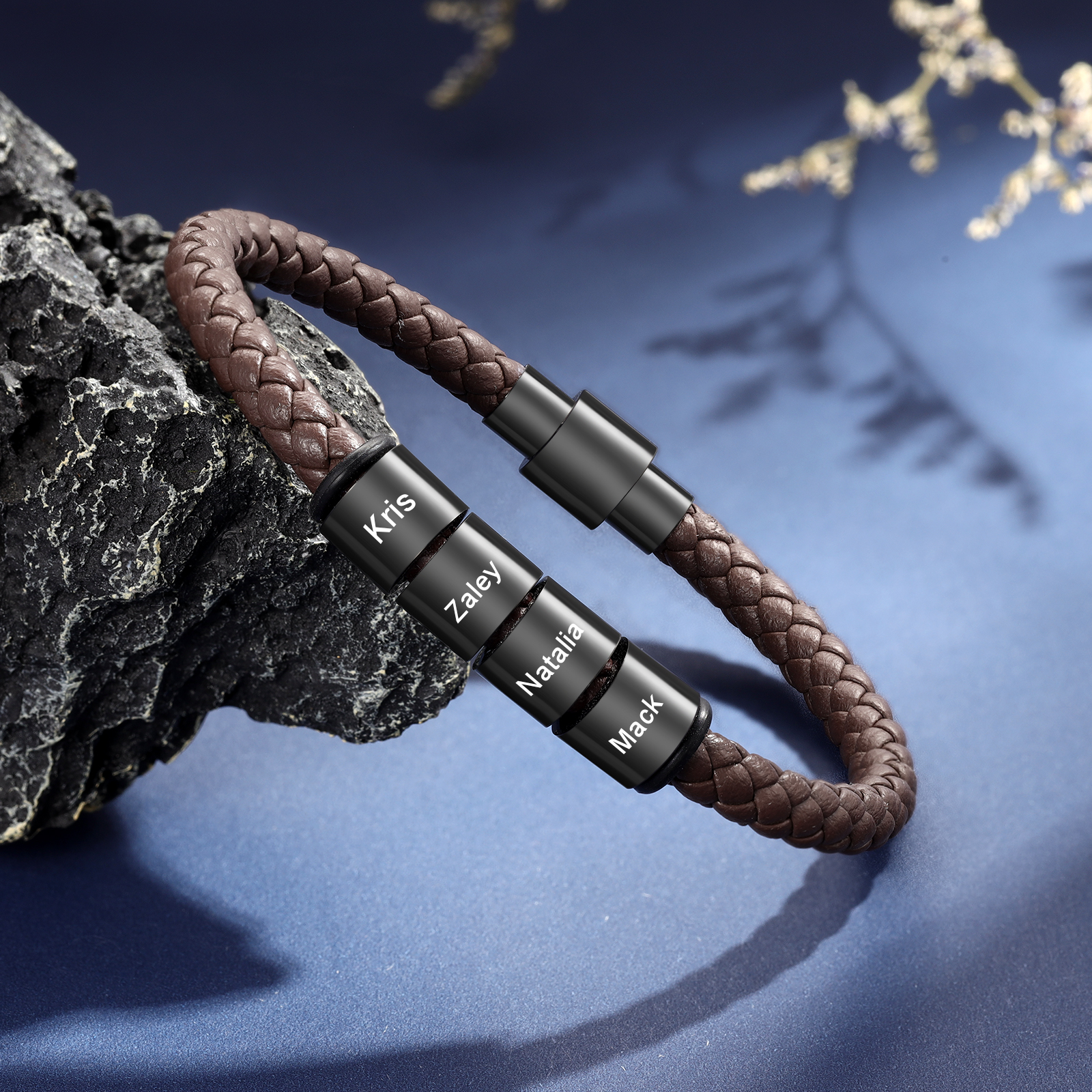 Personalized Men's Bead Bracelet with Custom 4 Names Personalized Gift for Him | Jessmade 