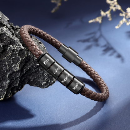 Personalized Men's Bead Bracelet with Custom 4 Names Personalized Gift for Him | Jessmade 