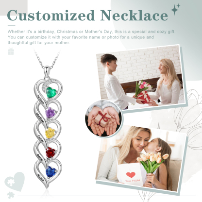 5 Name - Personalized Love Necklace with Customized Name and Birthstone, A Perfect and Exquisite Gift for Her