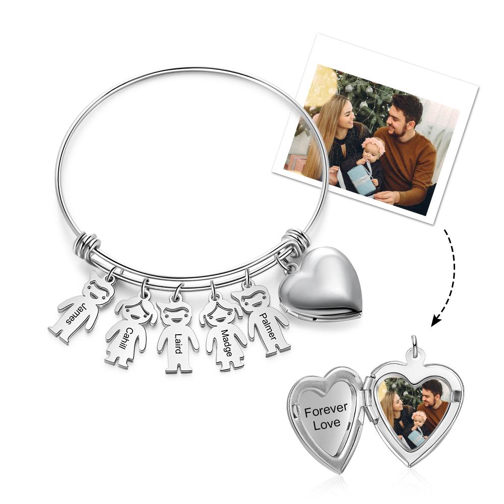 Personalized Heart Photo Locket Bracelet Custom Photo Bracelet Gifts For Mother